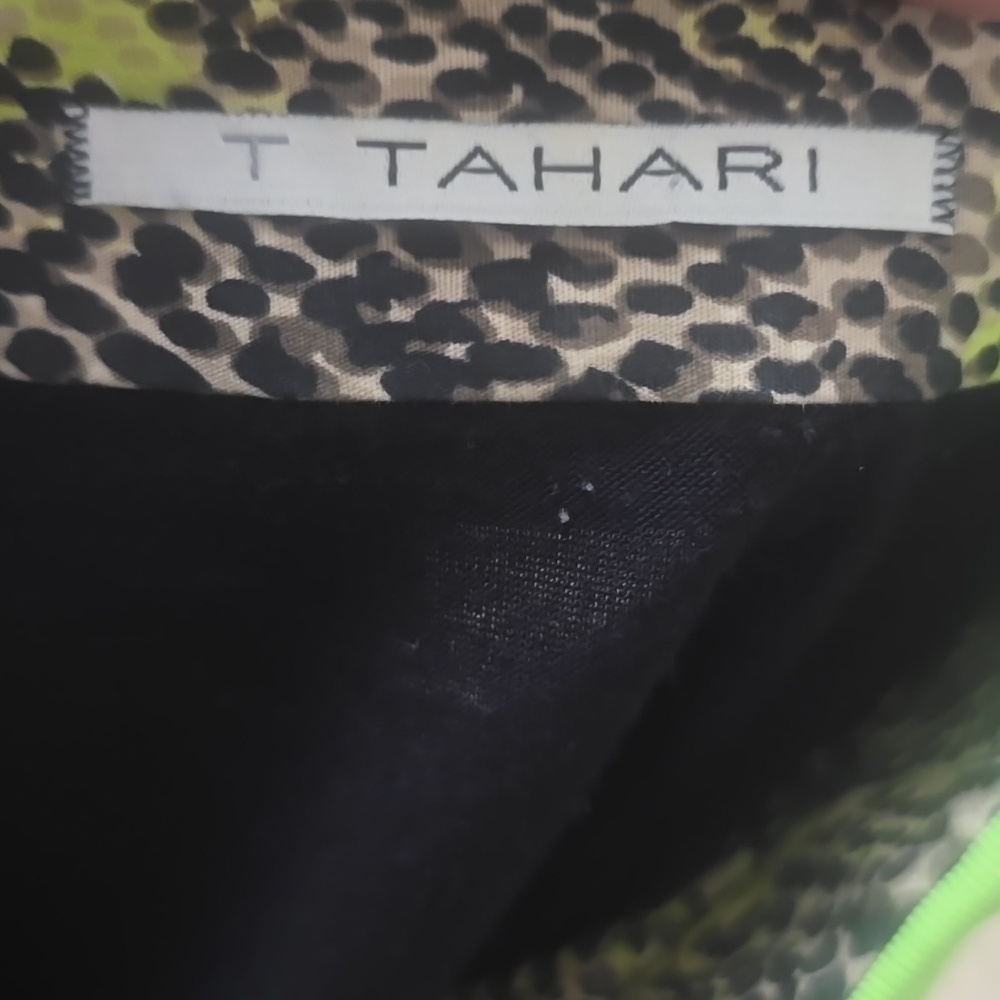 Tahari | Women's | Blouse | Neon Green and Black Animal Print | Size L - Picture 9 of 9